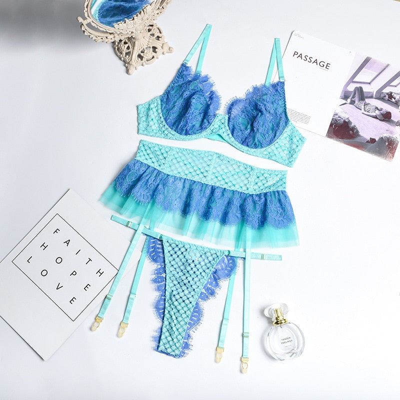 Blue Frill Details 3-Piece Set