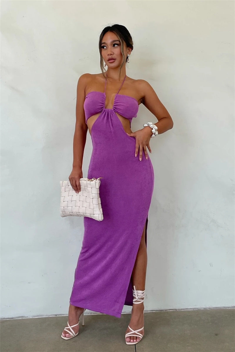 Bandage Sleeveless Backless High Split Midi Dresses