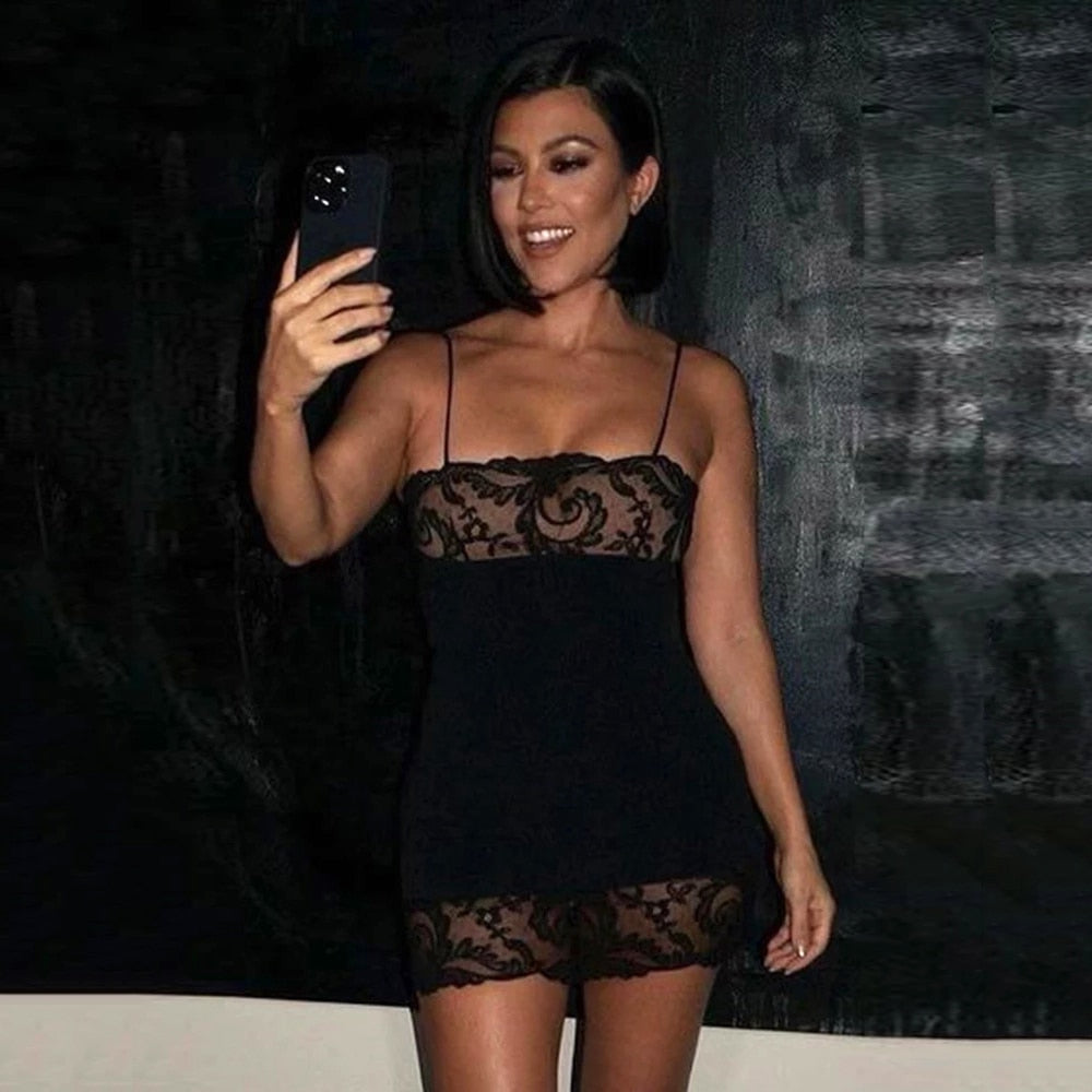 Black Lace Strap Bodycon Mini Dress