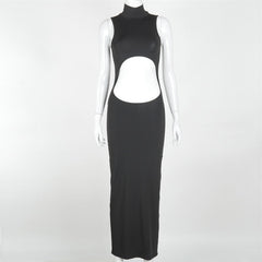 Belly Hollow Turtleneck Maxi Dress