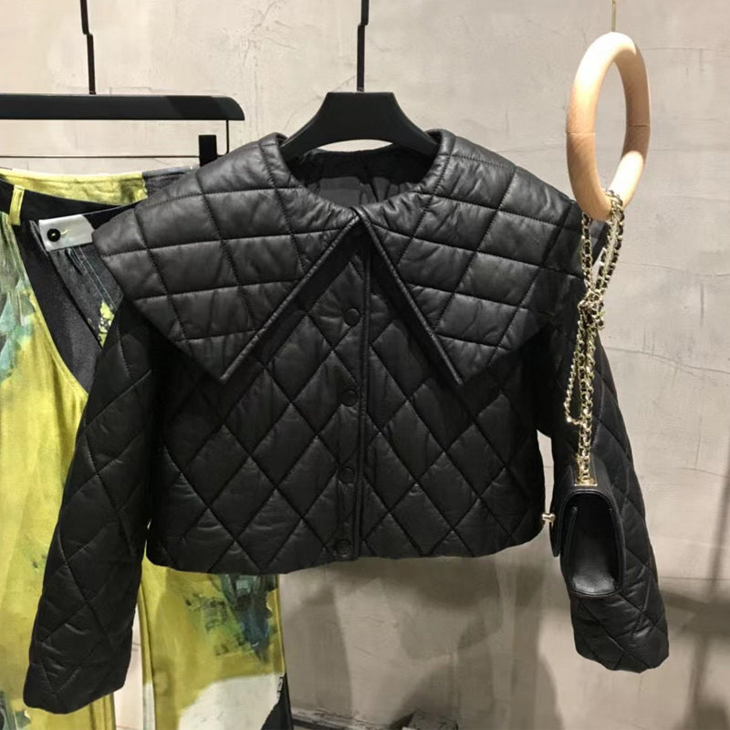 Genuine Leather Duck Down Crop Jackets