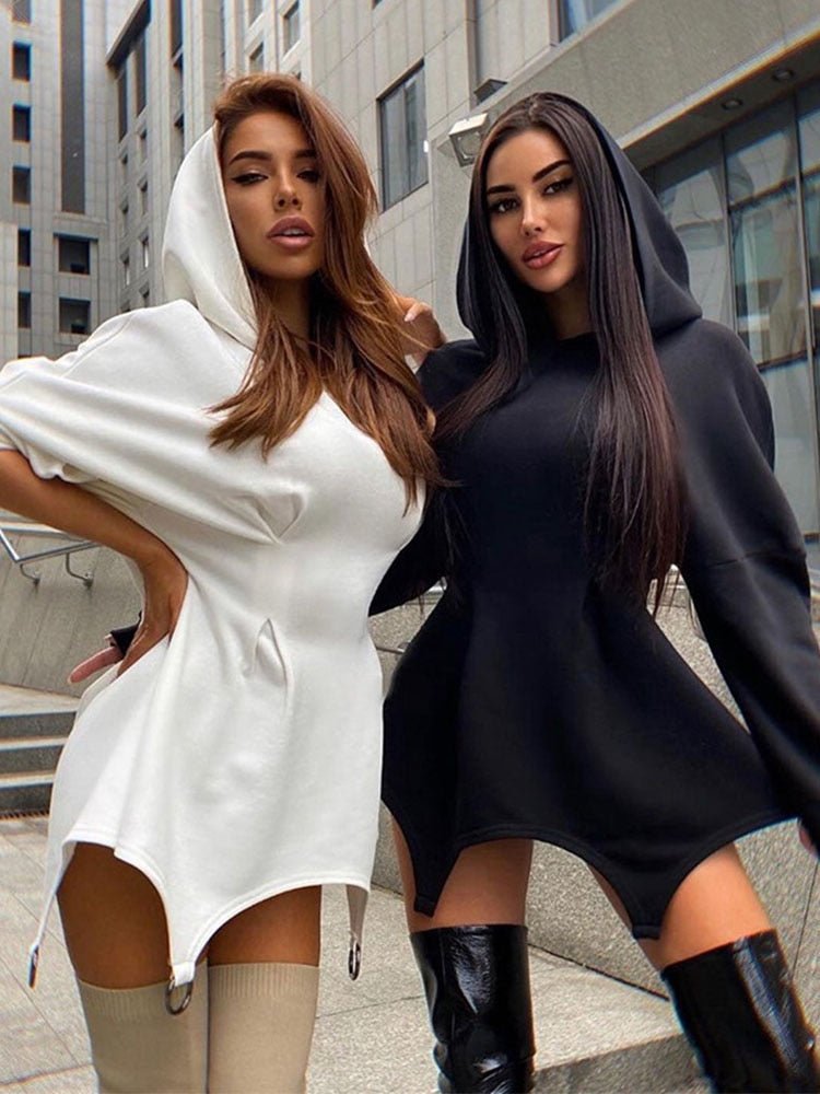 Autumn Irregular Hem Hoodie Mini Dress