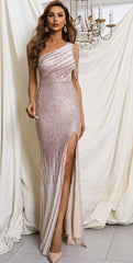 Sequins One Shoulder Drape Maxi Dresses