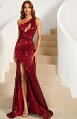 Sequins One Shoulder Split Maxi Dress