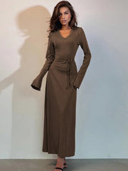 Bell Long Sleeve Ribbed Bodycon Maxi Dresses