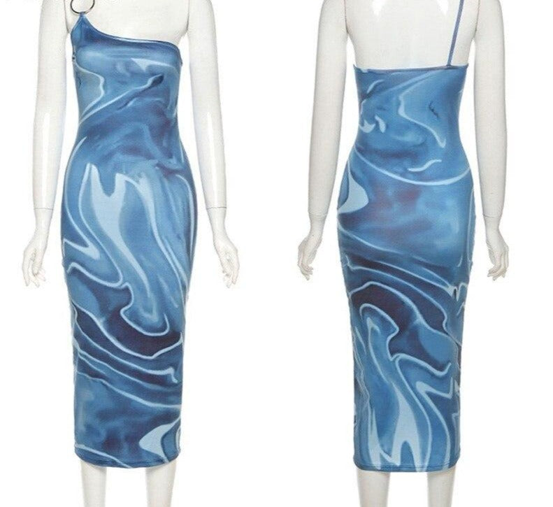 Tie Dye One Shoulder Strap Bodycon Maxi Dresses