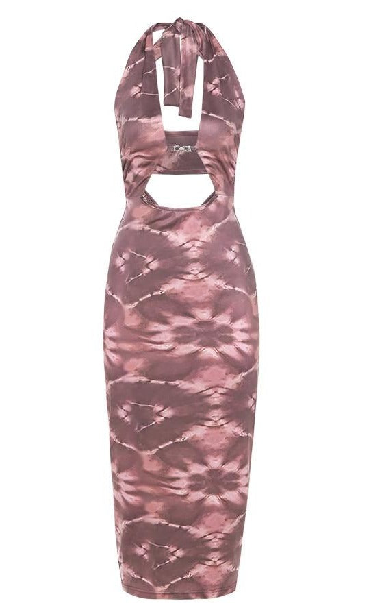 Tie Print Sling Halter Backless Sleeveless Maxi Dresses