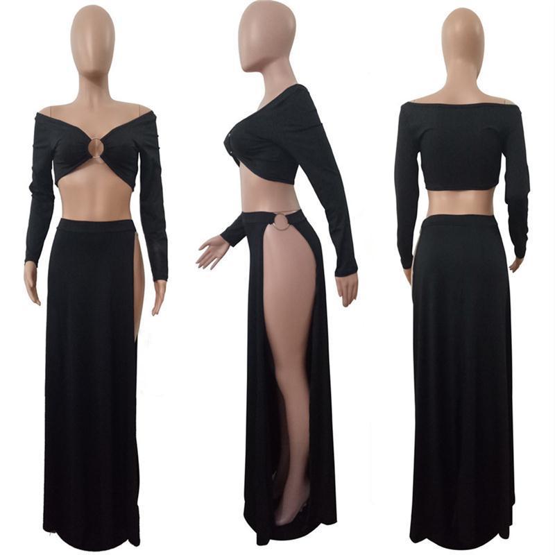 Off Shoulder Crop with High Side Slit Skirt Set