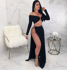 Off Shoulder Crop with High Side Slit Skirt Set