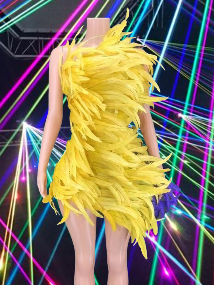 Yellow Feather Mini Dress