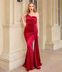 One Shoulder Satin Draped Maxi Dresses