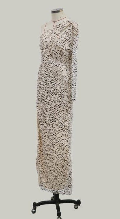 One Shoulder Leopard Bronzing Sequin Maxi Dress