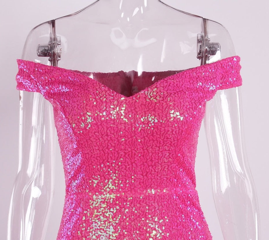 Candy Sequin Off The Shoulder Floor-Length Dresses