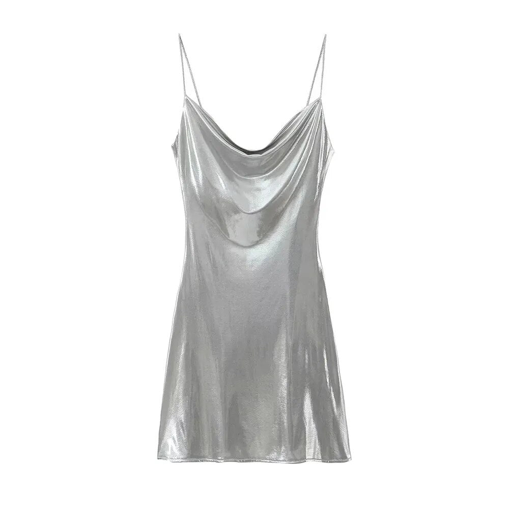 Metallic Cami Slip Mini Dress