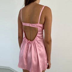 Pink Satin Lace Trim Cupped Slip Mini Dress