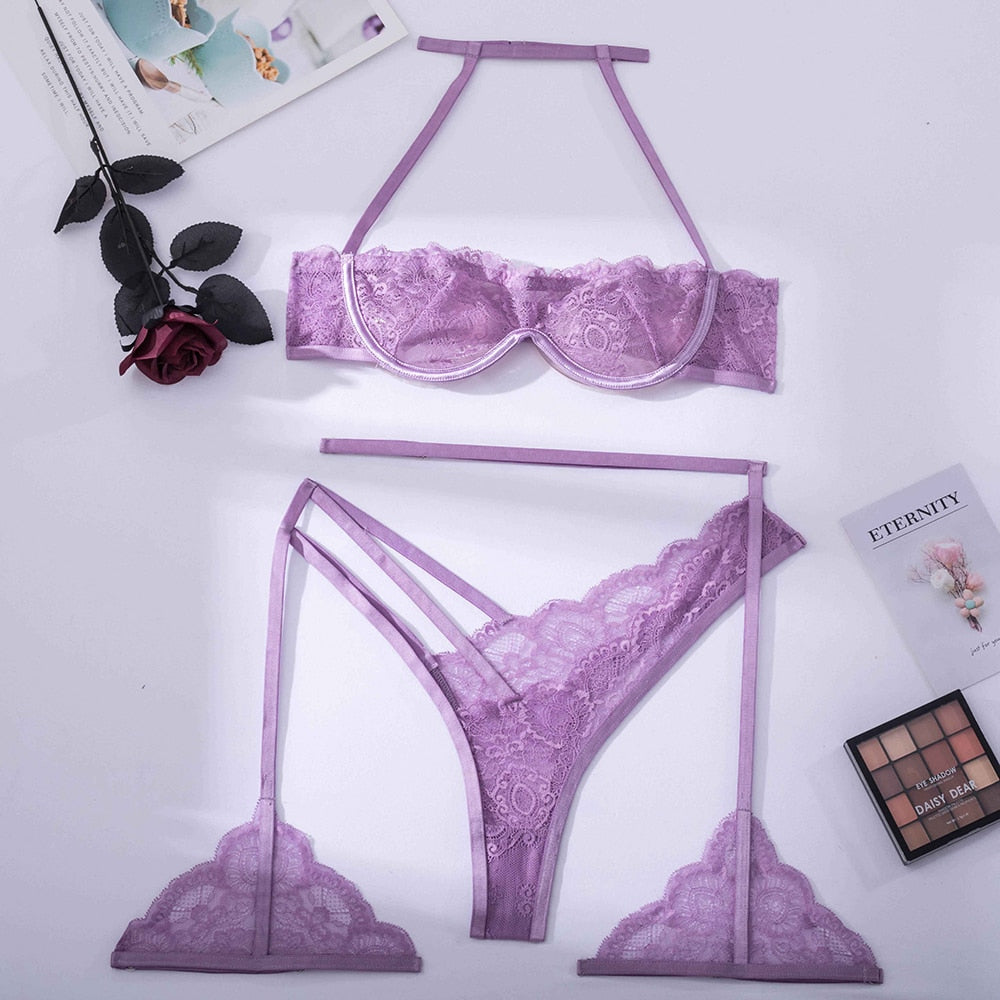 Purple Lace Cupped 3-piece Set