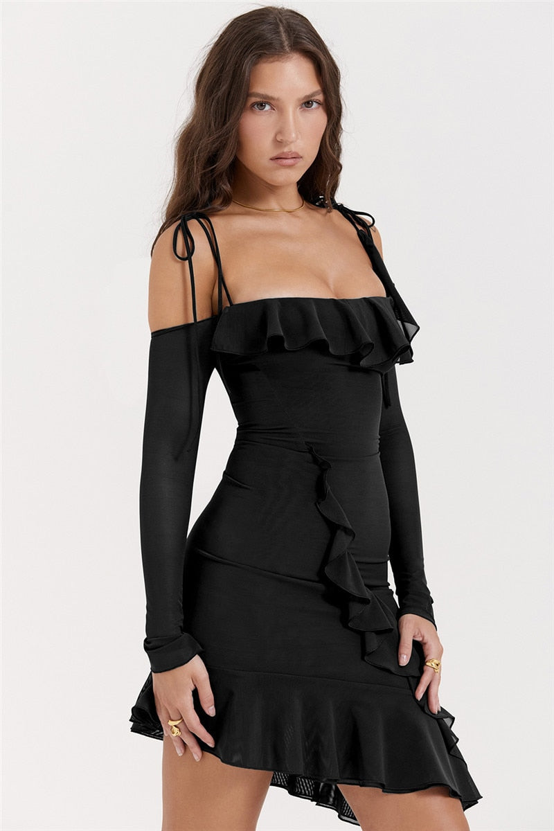 Long Sleeve Off-shoulder Ruffle Mini Dress