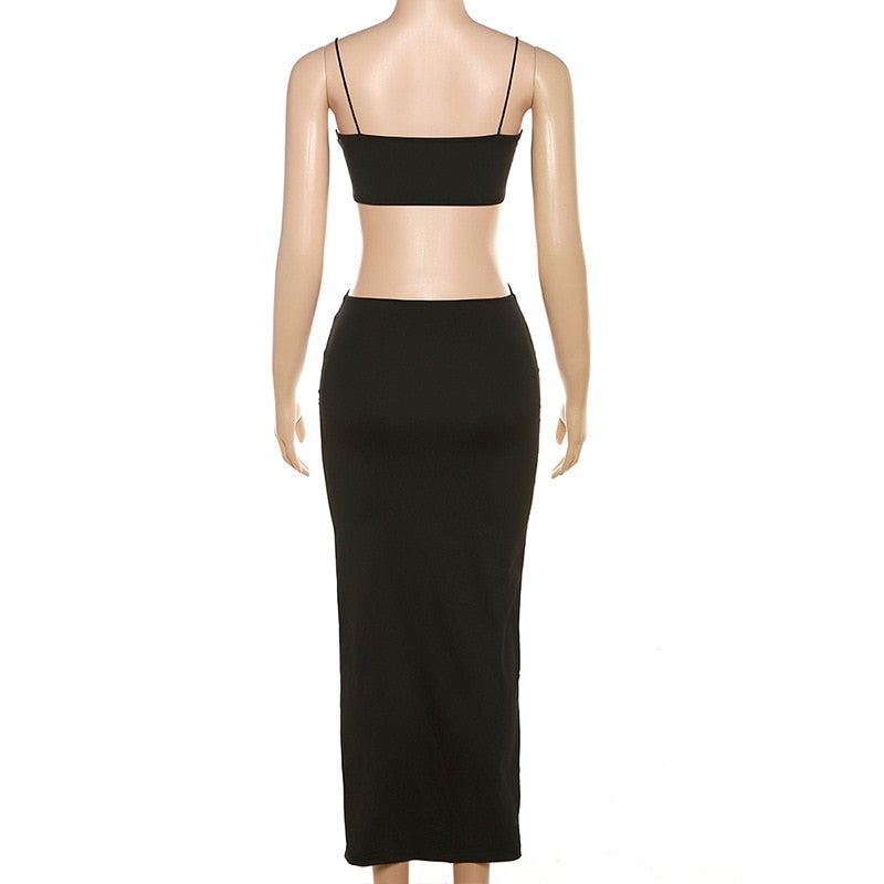 Black Front Cut-Out Design Midi Dress