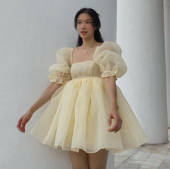 Puff Sleeve Tulle Mini Dress