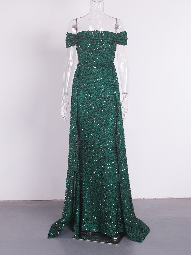 Sequin Detachable Train Floor-Length Dresses