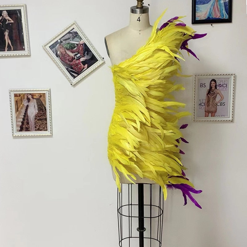 Yellow Feather Mini Dress