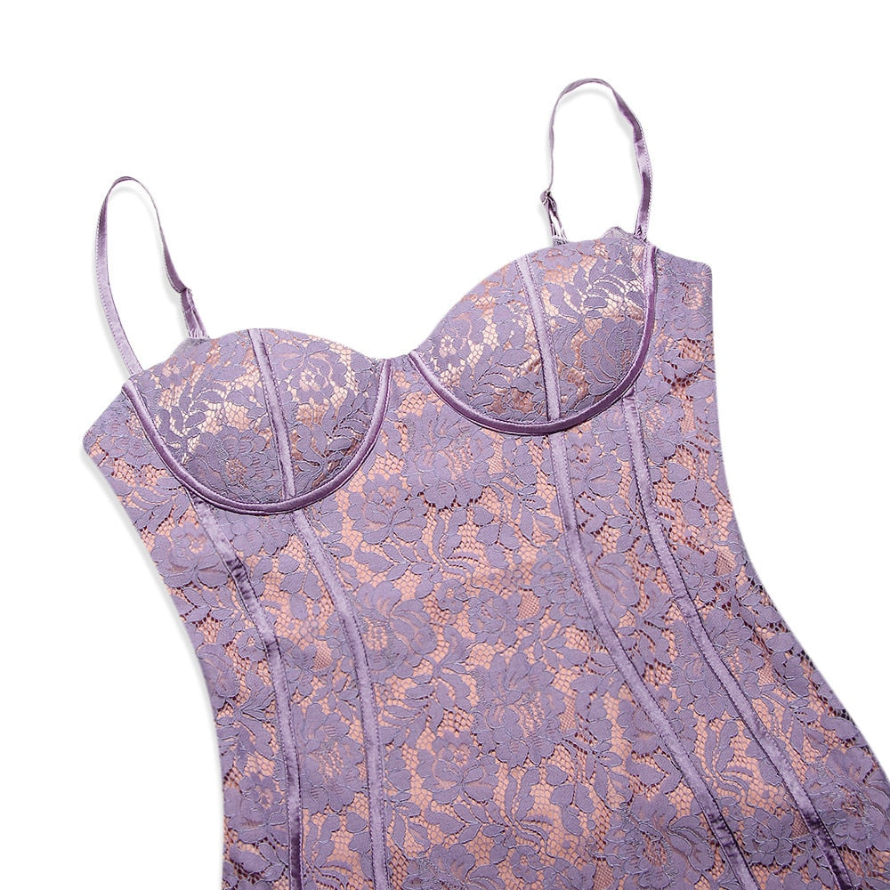 Purple Lace Sleeveless Backless Mini Dress