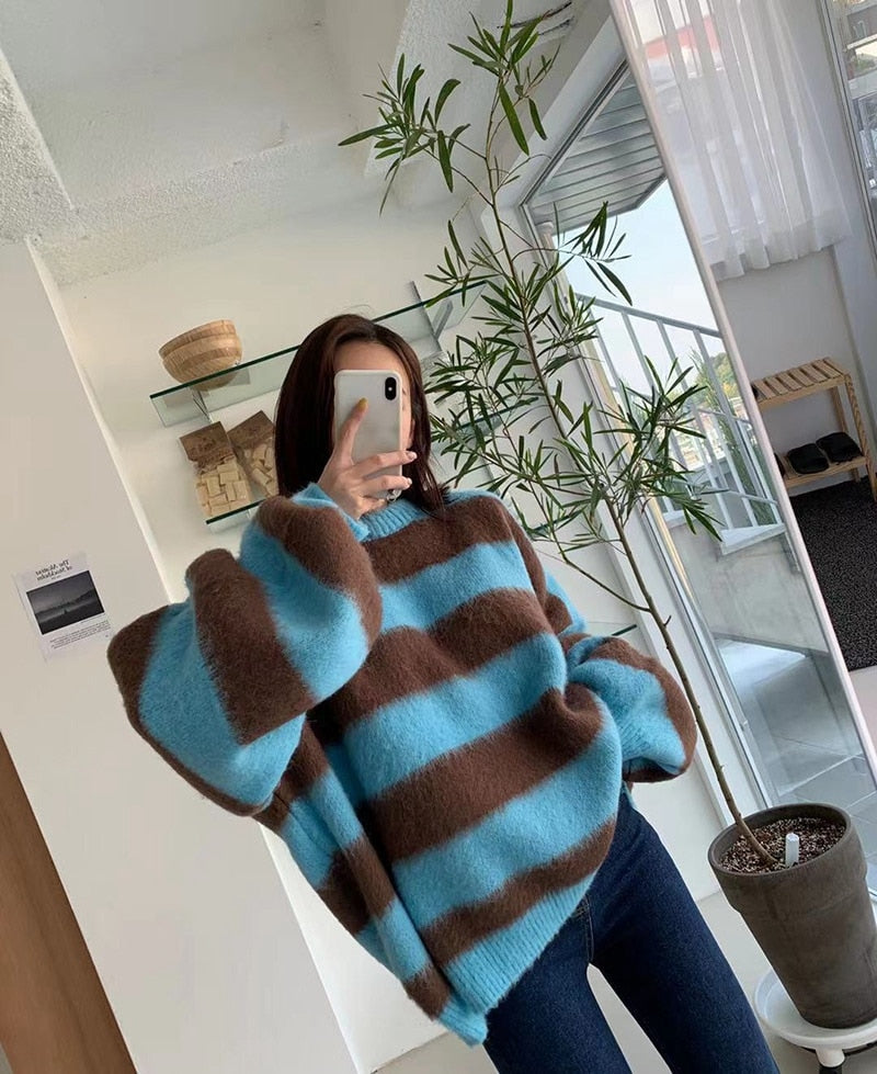 Fuzzy Knit Stripe Sweater