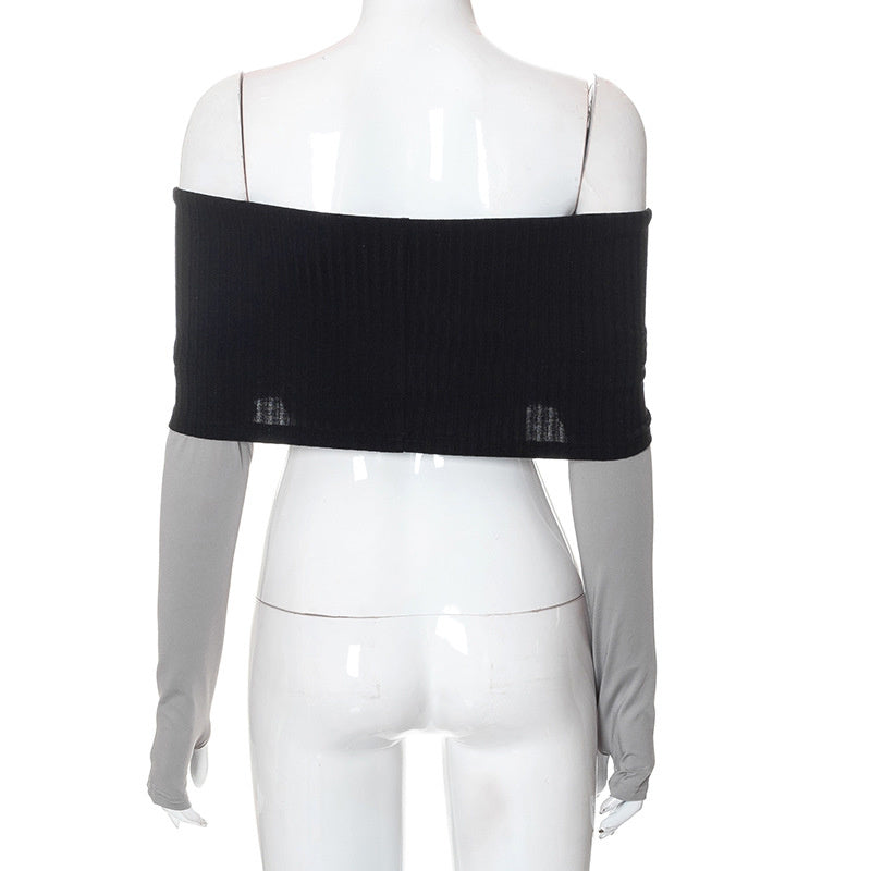 Black Bandeau Top With Grey Sleeves