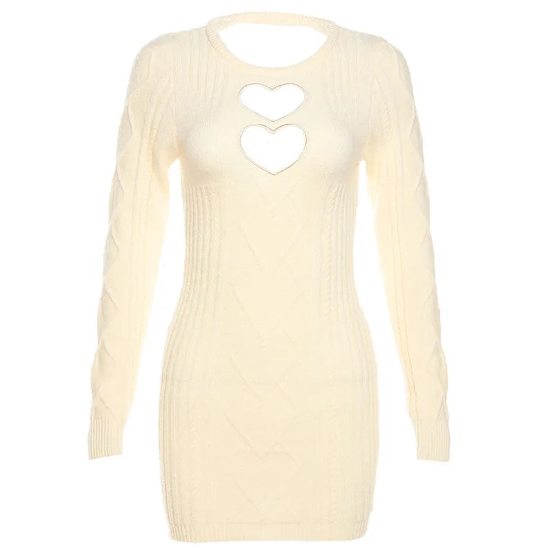 Knit Sweater Heart Cut-Out Mini Dress