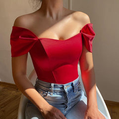 Satin Off-Shoulder Corset Top