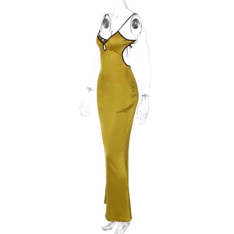 Satin Golden Backless Maxi Slip Dress