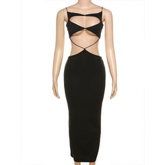 Black Front Cut-Out Design Midi Dress