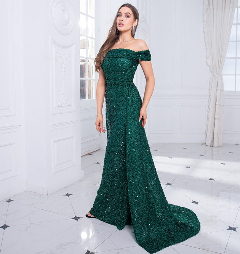 Sequin Detachable Train Floor-Length Dresses