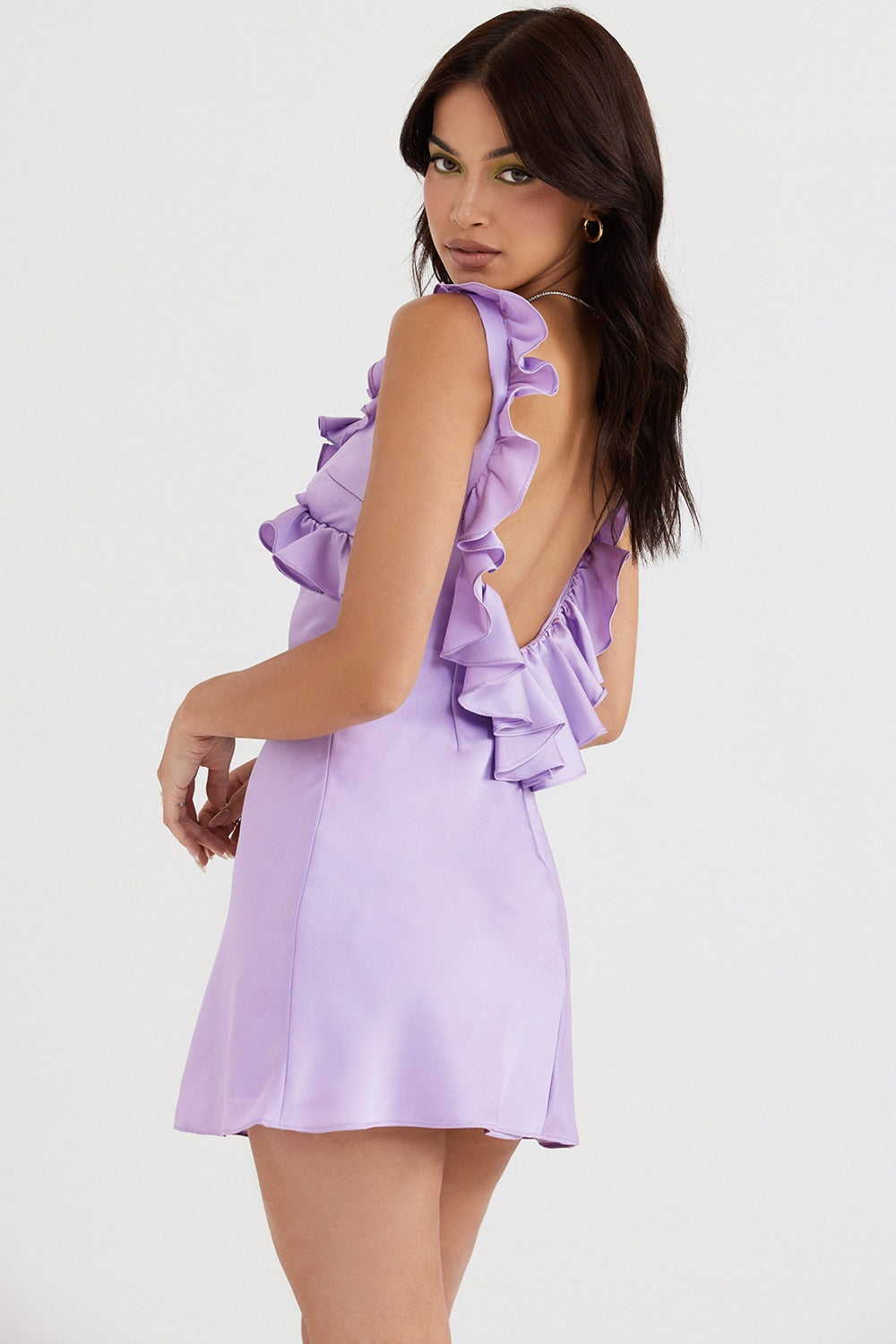 Purple Satin Frill Mini Dress