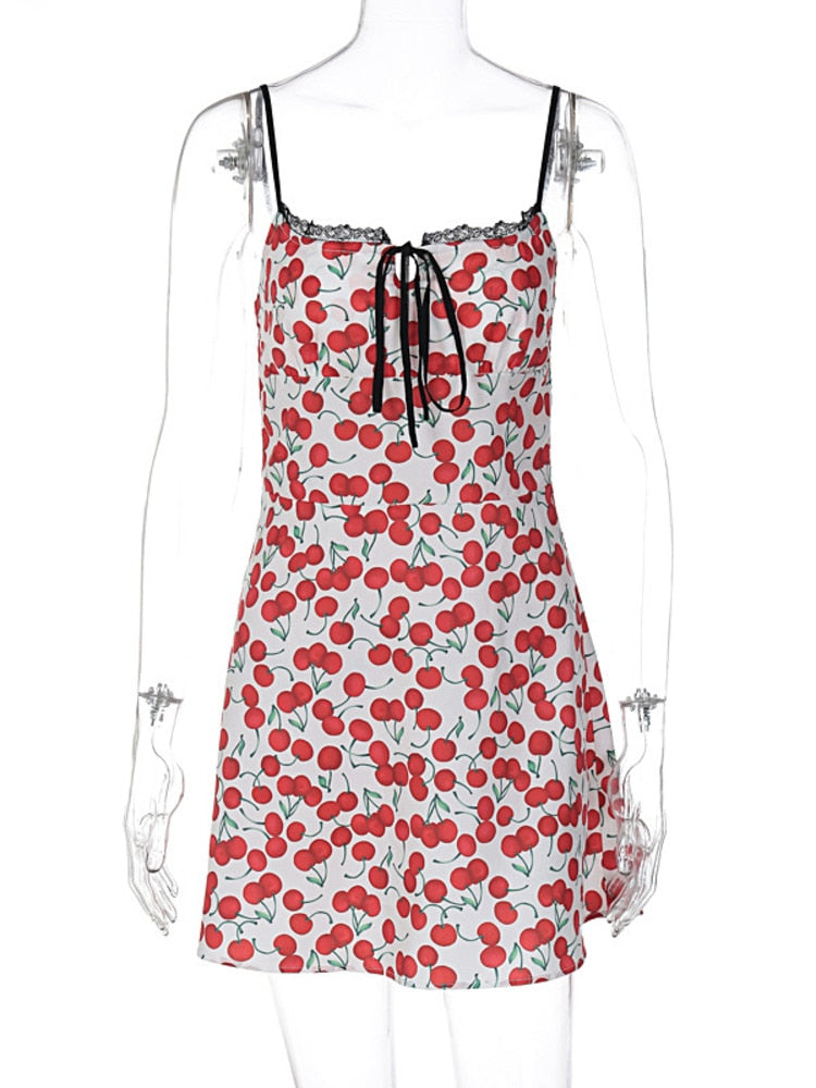 Cherry Print Slip Mini Dress