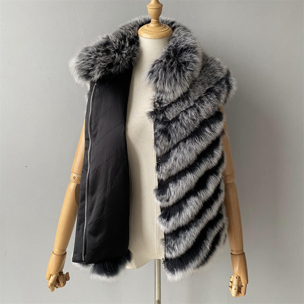 Reversible Knitted Real Fur Vests Silk Lining