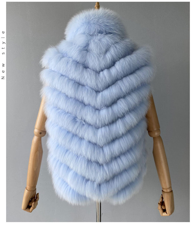 Reversible Knitted Real Fur Vests Silk Lining