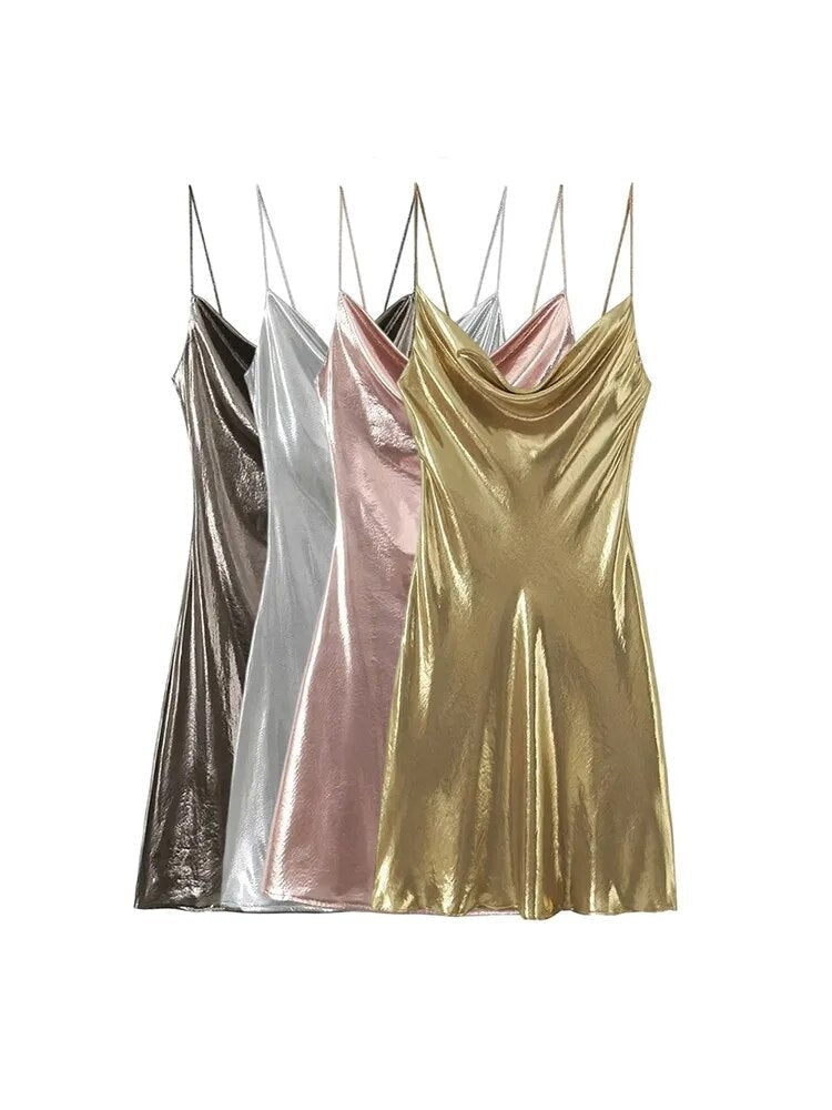 Metallic Cami Slip Mini Dress