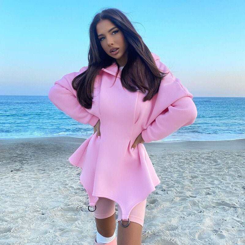 Autumn Irregular Hem Hoodie Mini Dress