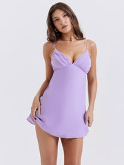 Purple Satin Back Bow Tie-Up Mini Dress