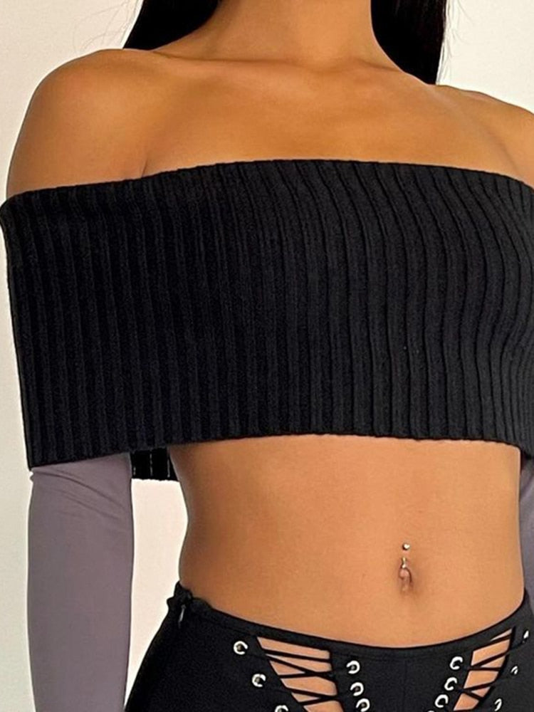 Black Bandeau Top With Grey Sleeves