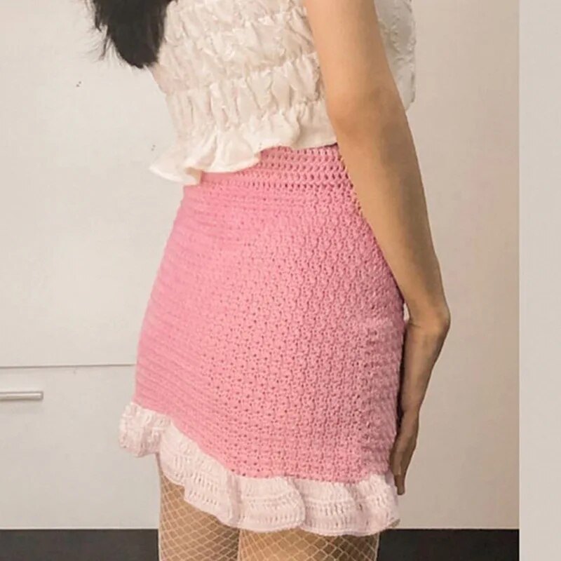 Knitted Bow Tie Up Slit Mini Skirt