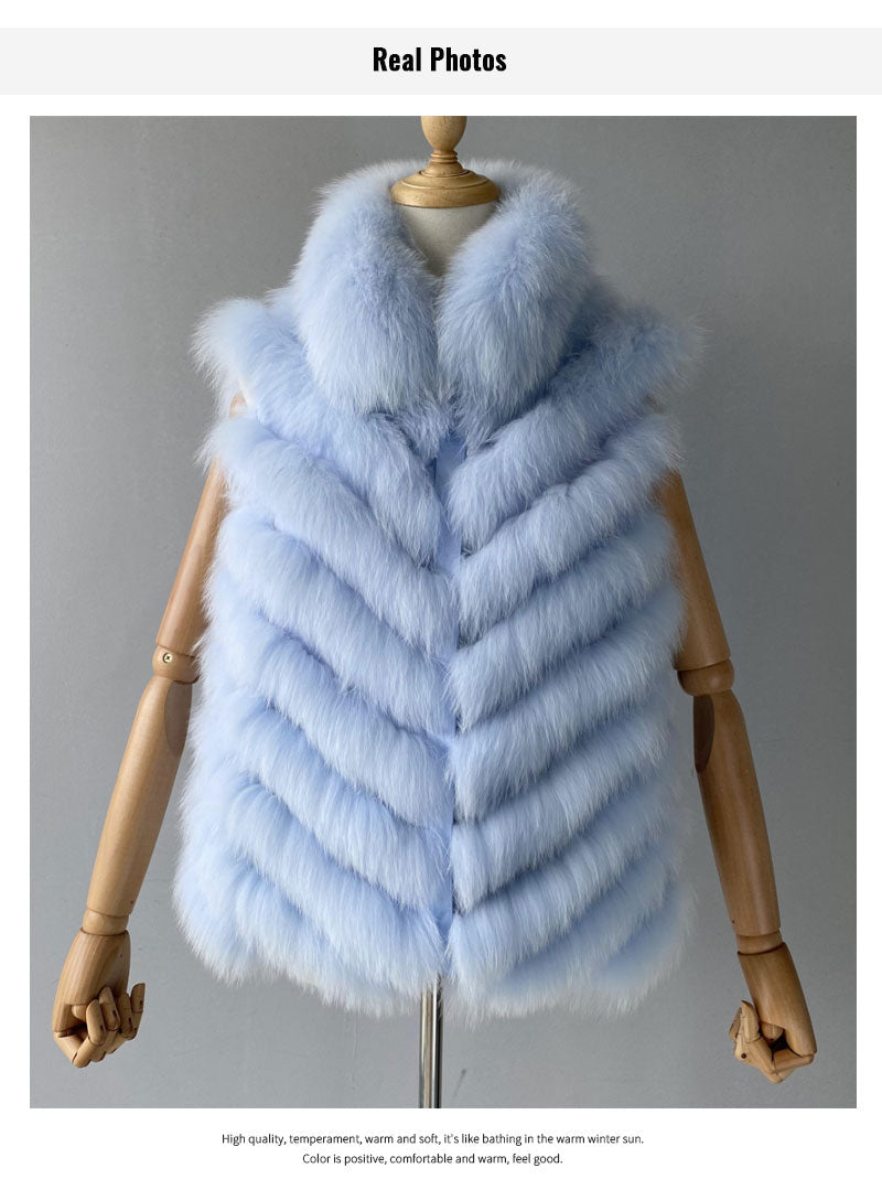 Reversible Knitted Real Fur Vests Silk Lining