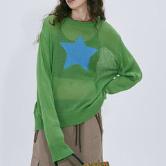 Knit Mesh Star Logo Sweater