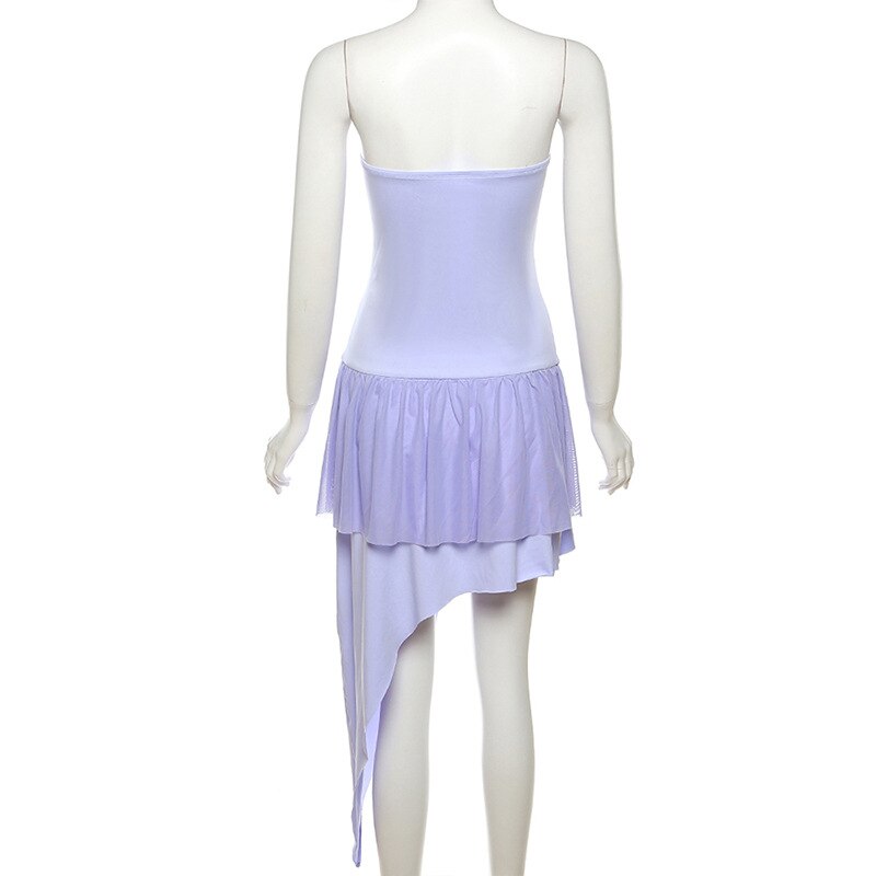 Purple Mesh Frill Corset Tube Mini Dress