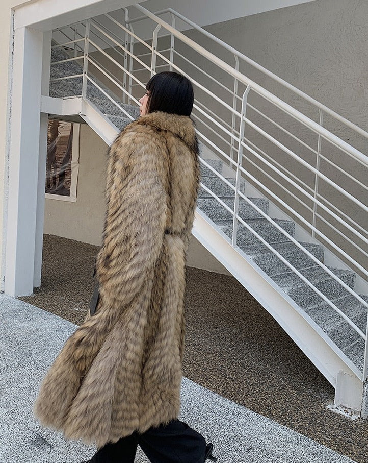 Luxury Striped Real Fur Coats X-Long