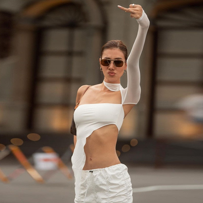 Asymmetrical One Shoulder Tube Crop Top