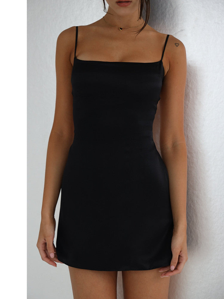 Backless Strap Black Mini Dress