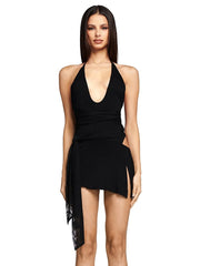 Black Halter Backless Bandage Mini Dress