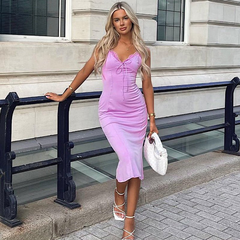 Purple V-neck Cami Midi Dress